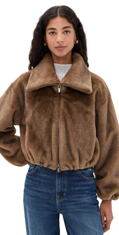 A.l.c Hazel Funnel-neck Faux-fur Jacket In Brown