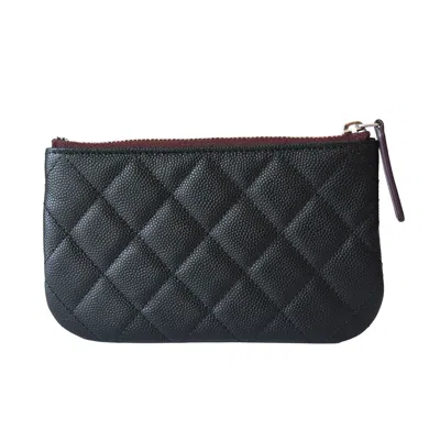 Pre-owned Chanel Cc Caviar Quilted Cf Zipped Pouch Case Black