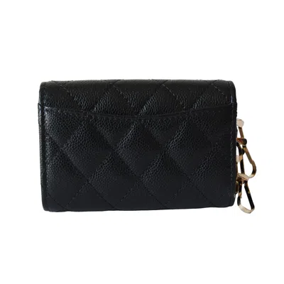 Pre-owned Chanel Cc Caviar Quilted Classic 4 Key Holder Wallet Black