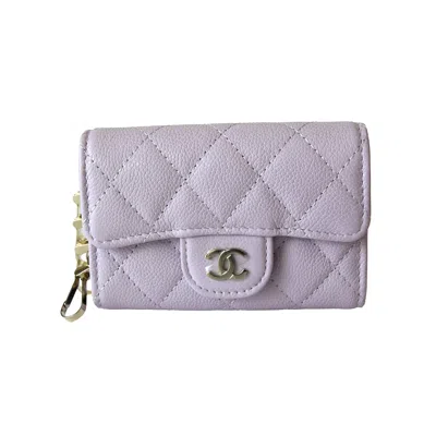 Pre-owned Chanel Cc Caviar Quilted Classic 4 Key Holder Wallet Light Purple