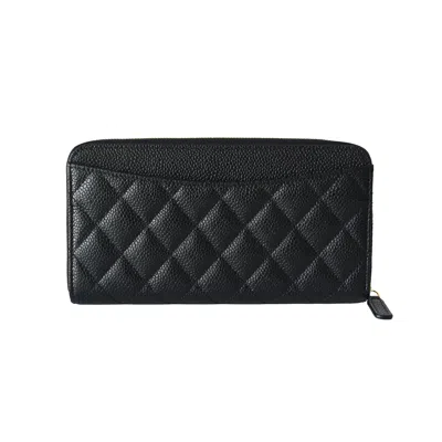 Pre-owned Chanel Cc Caviar Quilted Large Gusset Zip Around Wallet Black