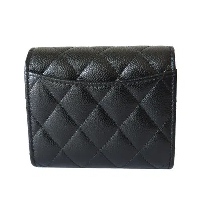 Pre-owned Chanel Cc Caviar Quilted Trifold Compact Flap Wallet Black