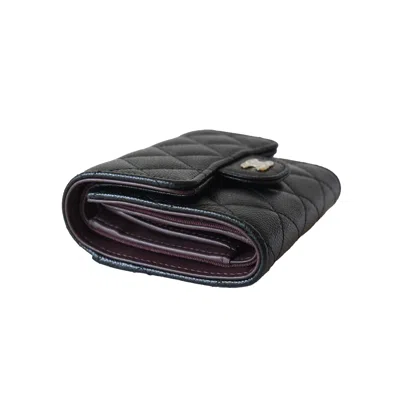 Pre-owned Chanel Cc Caviar Quilted Trifold Compact Flap Wallet Black