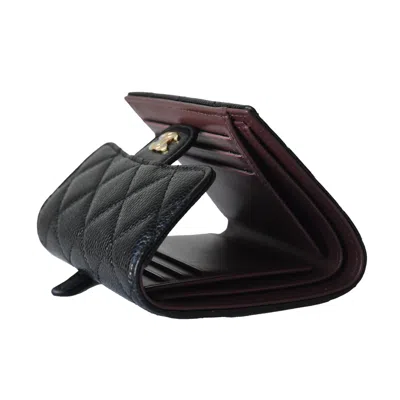 Pre-owned Chanel Cc Caviar Quilted Trifold Compact Flap Wallet Black