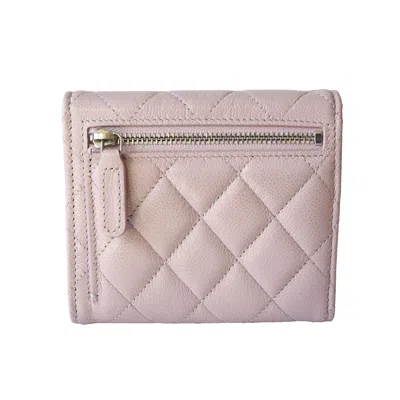 Pre-owned Chanel Cc Caviar Quilted Trifold Compact Flap Wallet With Zipped Light Pink