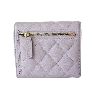 Pre-owned Chanel Cc Caviar Quilted Trifold Compact Flap Wallet With Zipped Light Purple