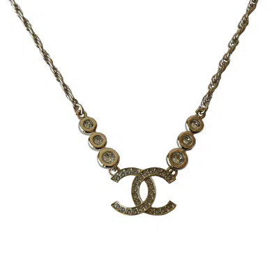 Pre-owned Chanel Cc Crystal Strass Necklace Gold