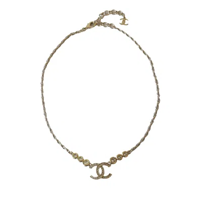 Pre-owned Chanel Cc Crystal Strass Necklace Gold
