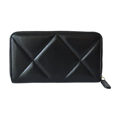 Pre-owned Chanel Cc Lambskin Quilted 19 Long Zipped Around Wallet Black
