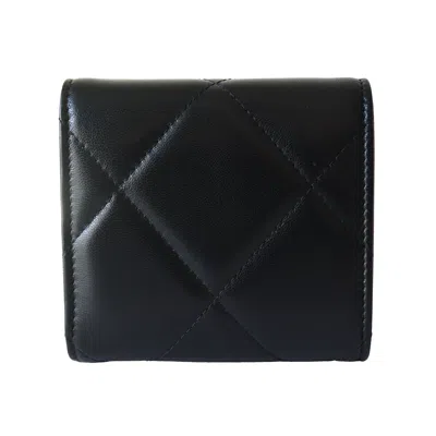 Pre-owned Chanel Cc Lambskin Quilted  19 Mini Trifold Flap Wallet Black