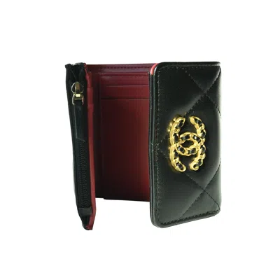 Pre-owned Chanel Cc Lambskin Quilted  19 Mini Trifold Flap Wallet Black