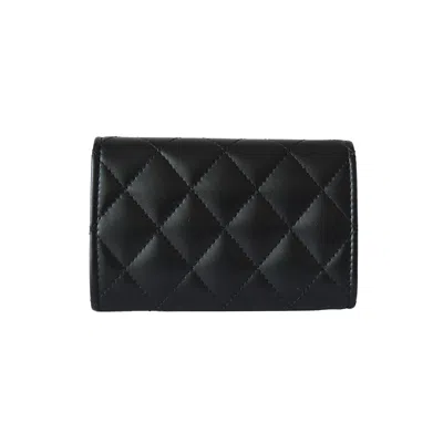 Pre-owned Chanel Cc Lambskin Quilted Flap Crystal Star Card Holder Wallet Black