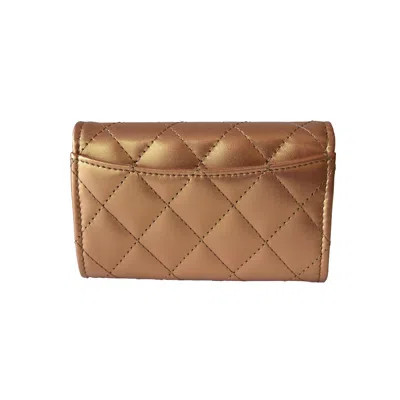 Pre-owned Chanel Cc Metallic Lambskin Quilted Flap Card Holder Wallet Golden