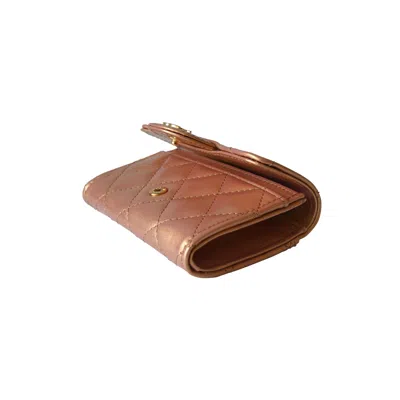 Pre-owned Chanel Cc Metallic Lambskin Quilted Flap Card Holder Wallet Golden