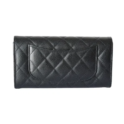 Pre-owned Chanel Cc Quilted Caviar Continental Large Gusset Flap Wallet Gold Hardware Black