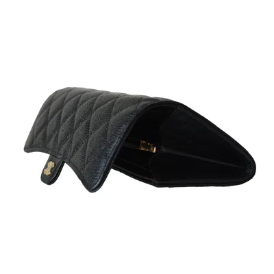 Pre-owned Chanel Cc Quilted Caviar Continental Large Gusset Flap Wallet Gold Hardware Black