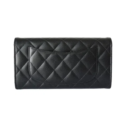 Pre-owned Chanel Cc Quilted Caviar Continental Large Gusset Flap Wallet Silver Hardware Black