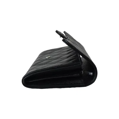 Pre-owned Chanel Cc Quilted Caviar Continental Large Gusset Flap Wallet Silver Hardware Black