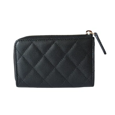 Pre-owned Chanel Gold Cc Logo Zipped Key Holder Case Wallet Black