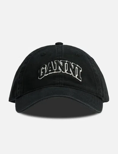 Ganni Womens Black Brand-embroidered Cotton-canvas Cap In Black