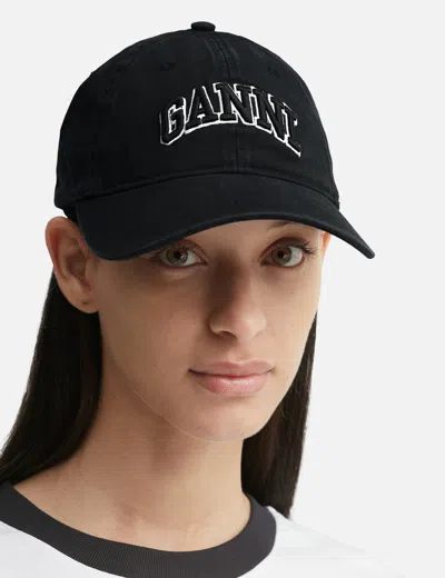 Ganni Womens Black Brand-embroidered Cotton-canvas Cap In Black