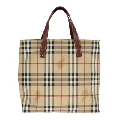Pre-owned Burberry Haymarket Beige Leather Tote Bag ()