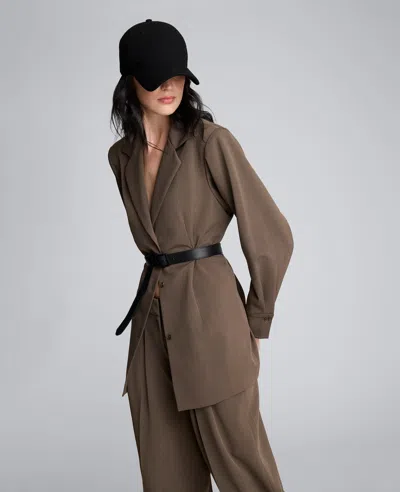 Kenneth Cole Melange Three Button Belted Soft Jacket In Brown