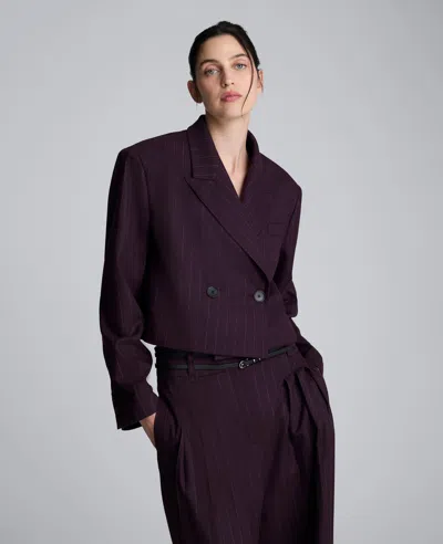 Kenneth Cole Pinstripe Double Breasted Cropped Jacket In Purple