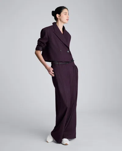 Kenneth Cole Pinstripe Double Breasted Cropped Jacket In Purple