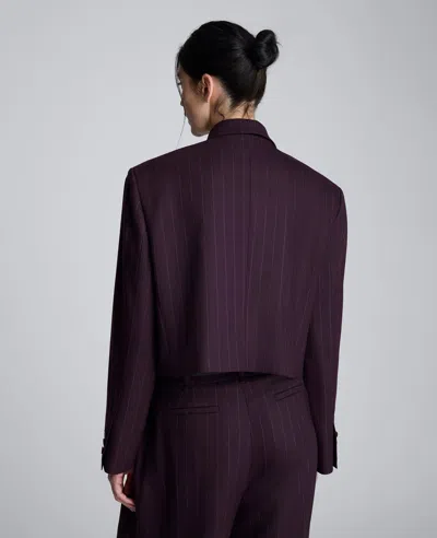 Kenneth Cole Pinstripe Double Breasted Cropped Jacket In Purple