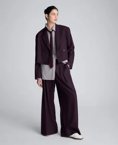 Kenneth Cole Pinstripe Double Breasted Cropped Jacket In Purple