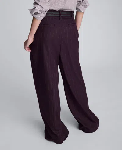 Kenneth Cole Pinstripe Pleated Double Belted High Waist Wide Leg Pants In Purple