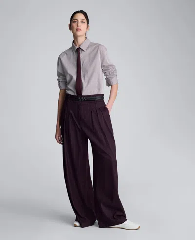 Kenneth Cole Pinstripe Pleated Double Belted High Waist Wide Leg Pants In Purple