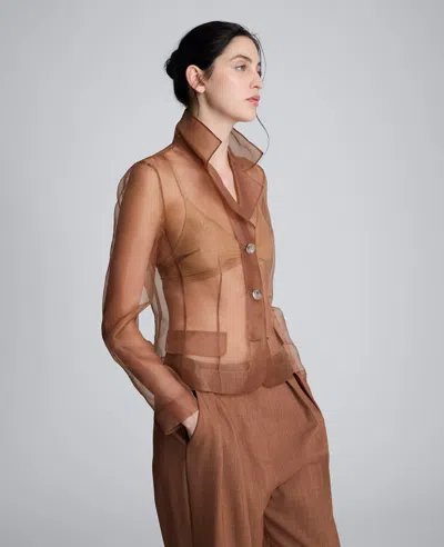 Kenneth Cole Transparent Notch Jacket With Flap Pockets In Brown