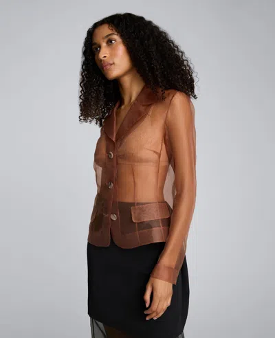 Kenneth Cole Transparent Notch Jacket With Flap Pockets In Brown