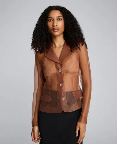 Kenneth Cole Transparent Notch Jacket With Flap Pockets In Brown