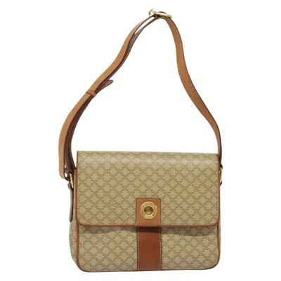 Pre-owned Celine Céline Macadam Beige Canvas, Leather Shoulder Bag ()