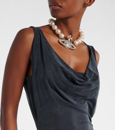 Vivienne Westwood Long Ginnie Pencil Dress Fluid Viscose Satin Black 40 Women