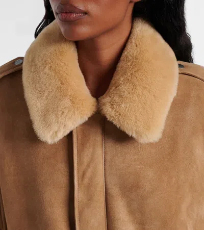 Prada Leather Jacket With Fur Collar And Epaulettes In Brown