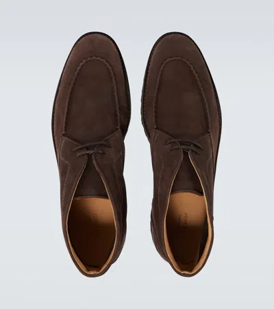 John Lobb Suede Field Chukka Boots In Brown