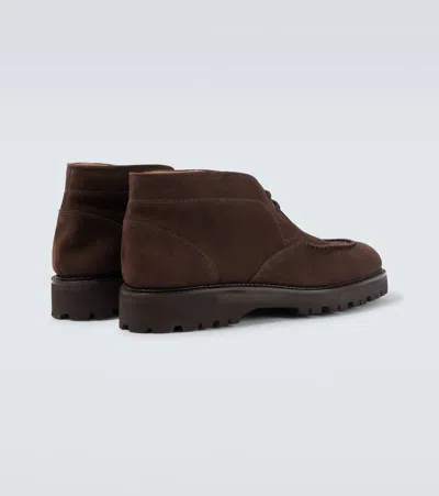 John Lobb Suede Field Chukka Boots In Brown