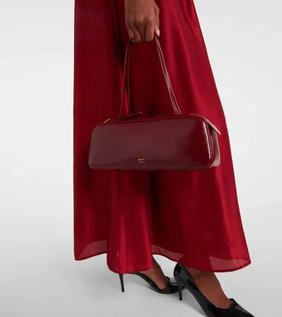 Khaite Simona Crinkled Patent-leather Shoulder Bag In Burgundy