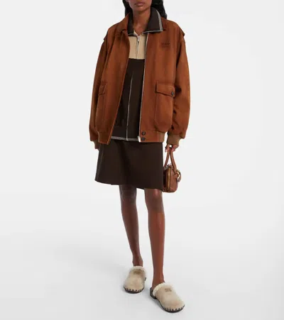 Miu Miu Shearling-trimmed Suede Clogs In Neutral