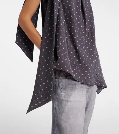 Acne Studios Scarf-detailed Printed Silk-jacquard Blouse In Black