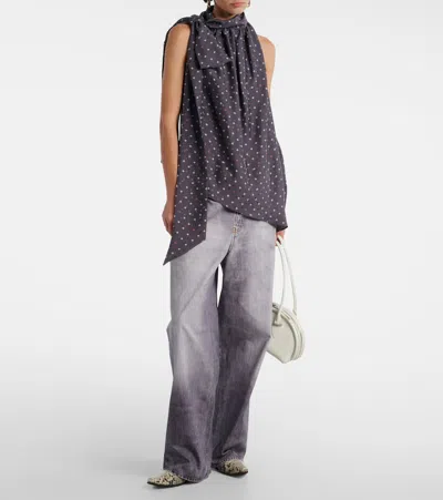 Acne Studios Scarf-detailed Printed Silk-jacquard Blouse In Black