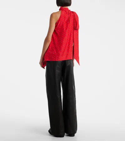 Acne Studios Scarf-detailed Printed Silk-jacquard Top In Red