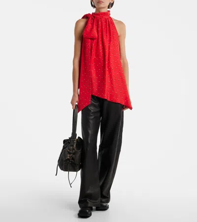 Acne Studios Scarf-detailed Printed Silk-jacquard Top In Red