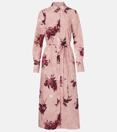 Erdem Womens Rose Slipper Pink Floral-print Long-sleeve Cotton Midi Shirt Dress In Pink
