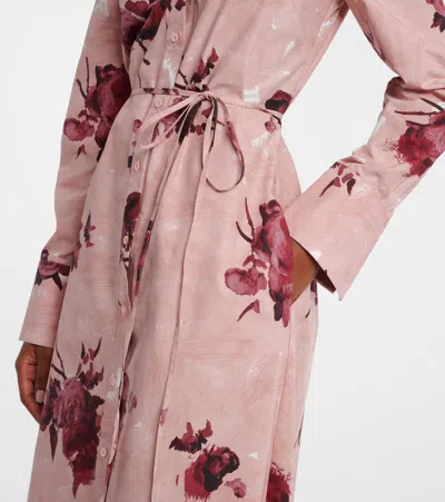 Erdem Womens Rose Slipper Pink Floral-print Long-sleeve Cotton Midi Shirt Dress In Pink