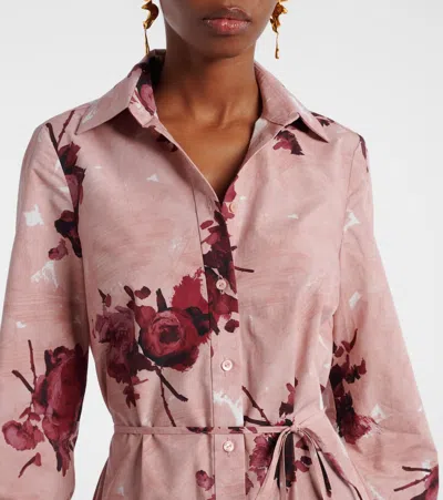 Erdem Womens Rose Slipper Pink Floral-print Long-sleeve Cotton Midi Shirt Dress In Pink